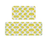 Uusnwaa Lot de 2 tapis de cuisine à imprimé citron jaune, tapis de sol antidérapants et lavables, absorbants et anti-fatigue pour la cuisine et la maison