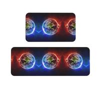 Uusnwaa Lot de 2 tapis de cuisine antidérapants et lavables pour cuisine, maison, motif planète et terre