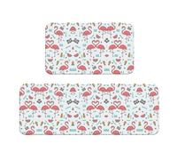 Uusnwaa Lot de 2 tapis de cuisine avec imprimé flamant rose, tapis de sol antidérapants et lavables, absorbants et anti-fatigue pour la cuisine et la maison