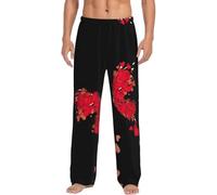 Uusnwaa Pantalon de pyjama imprimé cœur papillon rouge pour homme, pantalon de détente avec poches, cordon de serrage, taille S à XXL, Noir , M