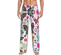 Uusnwaa Pantalon de pyjama pour homme imprimé papillons et fleurs colorés, pantalon de détente avec poches, cordon de serrage, taille S à XXL, Noir , XL