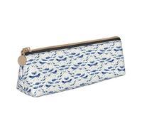 Uusnwaa Petite trousse à crayons en cuir avec fermeture éclair - Motif baleine bleue - Pour l'école, le bureau - Pour femme et homme