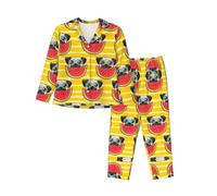 Uusnwaa Pyjama à manches longues pour femme Imprimé pastèque, Noir , S