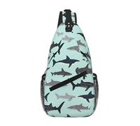 Uusnwaa Sac à bandoulière imprimé requin résistant à l'eau | Sac à dos léger multi-poches avec sangle amovible réglable pour voyage, randonnée, cyclisme, shopping