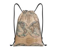 Uusnwaa Sac à dos avec cordon de serrage imprimé carte du monde ancienne, sac à dos résistant à l'eau pour gym, shopping, sport, yoga, Noir , M, Sac à dos de voyage
