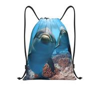 Uusnwaa Sac à dos avec cordon de serrage imprimé dauphin qui vous regarde, sac à dos résistant à l'eau pour gym, shopping, sport, yoga, Noir , M, Sac à dos de voyage