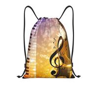 Uusnwaa Sac à dos avec cordon de serrage imprimé notes de musique piano violon sac à dos résistant à l'eau pour gym, shopping, sport, yoga, Noir , S, Sac à dos de voyage