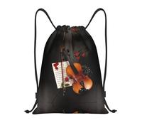 Uusnwaa Sac à dos avec cordon de serrage imprimé partition violon résistant à l'eau pour gym, shopping, sport, yoga, Noir , S, Sac à dos de voyage