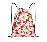 Uusnwaa Sac à dos avec cordon de serrage imprimé Père Noël - Résistant à l'eau - Pour gym, shopping, sport, yoga, Noir , S, Sac à dos de voyage