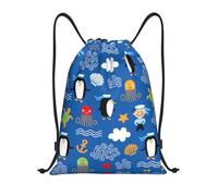 Uusnwaa Sac à dos avec cordon de serrage imprimé tortue pingouin résistant à l'eau pour gym, shopping, sport, yoga, Noir , S, Sac à dos de voyage