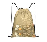 Uusnwaa Sac à dos avec cordon de serrage, motif étoile de mer et palmiers, résistant à l'eau, pour gym, shopping, sport, yoga, Noir , M, Sac à dos de voyage
