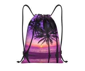 Uusnwaa Sac à dos avec cordon de serrage, motif silhouette de palmiers au coucher du soleil, sac à dos résistant à l'eau pour la gym, le shopping, le sport, le yoga, Noir , M, Sac à dos de voyage