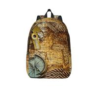 Uusnwaa Sac à dos en toile avec boussole et carte du monde pour homme et femme, sac à dos léger classique pour ordinateur portable pour l'école, les voyages et un usage quotidien, Noir , S