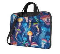 Uusnwaa Sac classique fin pour ordinateur portable imprimé méduses colorées avec bandoulière et poignée, mallette ergonomique et sac à bandoulière, Noir , 13 inch