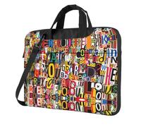Uusnwaa Sacoche classique et fine pour ordinateur portable avec bandoulière et poignée - Motif lettres et chiffres, Noir , 13 inch