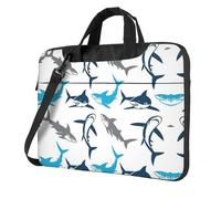 Uusnwaa Sacoche classique et fine pour ordinateur portable avec bandoulière et poignée Motif requins, Noir , 14 inch