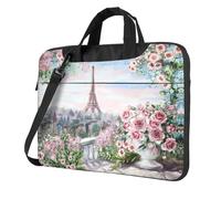 Uusnwaa Sacoche fine classique pour ordinateur portable Motif Tour Eiffel Paris avec bandoulière et poignée, Noir , 13 inch