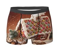 Uusnwaa Sous-vêtements de Noël pour homme avec impression maison de village en pain d'épices, sous-vêtements ultra confortables et doux, sous-vêtements extensibles respirants, Noir , XXL Grande taille