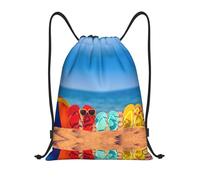 Uusnwaa Tongs avec cordon de serrage sur une plage de sable imprimé sac à dos sac à dos résistant à l'eau pour la gym, le shopping, le sport, le yoga, Noir , S, Sac à dos de voyage