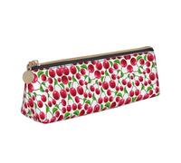 Uusnwaa Trousse à crayons en cuir avec fermeture éclair et imprimé cerises rouges pour l'école, le bureau, pour femme, homme