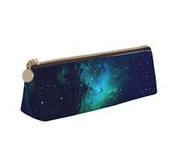 Uusnwaa Trousse à crayons en cuir avec fermeture éclair et imprimé galaxie vert pour l'école, le bureau, femme et homme