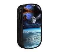 Uusnwaa Trousse à crayons en tissu Oxford avec compartiments Motif planète spatiale, Noir , Taille unique, Trousse de maquillage