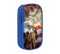 Uusnwaa Trousse à crayons en tissu Oxford avec motif drapeau américain et aigle de feu, pochette de rangement multifonction avec compartiments, bleu, Taille unique, Trousse de maquillage