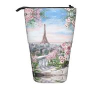 Uusnwaa Trousse télescopique avec motif Tour Eiffel de Paris avec imprimé floral - Pour l'école, le bureau, un usage quotidien