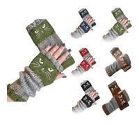 Uuxkgu women's cat embroidery fingerless gloves,Cat Embroidery Splicing Knitted Gloves,Thick Warm Winter,knitted fingerless gloves,Warm Splicing Fashion Gloves,Soft Stretchy Knit Gloves Warm Glove-D