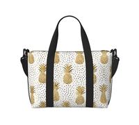 UUYHHGB Grand sac de sport, léger, pliable, imprimé, sac de week-end, sac de voyage, sac de voyage, sac de nuit, pour gym, sport, yoga, femme, ananas à paillettes dorées, fruits, noir, taille unique,