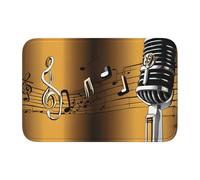 UUYHHGB Paillasson imprimé amusant antidérapant et absorbant pour salle de bain, cuisine, balcon, entrée, tapis de bienvenue, 60 x 40 cm, microphone avec notes de musique