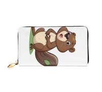 UUYHHGB Portefeuille de grande capacité en cuir synthétique imprimé castor coquin avec fermeture éclair, porte-cartes de crédit, téléphone, chèque, portefeuille coloré pour homme et femme, taille