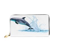 UUYHHGB Portefeuille de grande capacité en cuir synthétique imprimé dauphin avec porte-cartes de crédit, organiseur de téléphone, carnet de chèque, pochette colorée pour homme et femme, imprimé