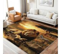 UUZEAI Africaine Savane Paysage Tapis de Salon Lavable, Animal Sauvage Lion Soleil Arbre 3D Imprimé Tapis de Sol Décoration Antidérapant pour Chambre Cuisine Couloir 50x80cm