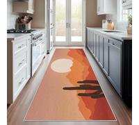 UUZEAI Bohème Tapis Décoration Interieur Abstrait Cactus Mountains Paysage Antidérapant Lavable Tapis de Passage Moderne du Milieu du Siècle pour Chambre Cuisine Couloir, Orange(120x210cm)