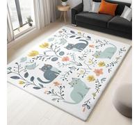 UUZEAI Enfants Dessins Animés Animaux Tapis Plantes Fleurs Chat, Garçons Filles Tapis de Chambre Poils Courts, Doux Antidérapant et Lavable pour Couloir Salon Décor Intérieur 200x300cm
