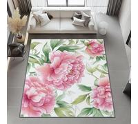 UUZEAI Fleur Pivoine Rose Tapis 3D Imprimé pour Salon Chambre, Grand Tapis de Sol Doux à Poils Ras Lavable pour Salle de Bain, Cuisine, Paillasson Interieur Entree Antidérapant 60x100cm