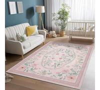 UUZEAI Florale Rose Vintage Tapis de Chambre Oriental pour Filles Doux Tapis Salon Bohème Pile Courte Lavable et Antidérapant pour Salle de Bain, Cuisine, Salle à Manger, Bureau 240x300cm
