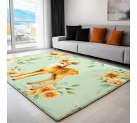 UUZEAI Grand Tapis Salon, Motif Animal Cerf et Fleurs, Antidérapant et Lavable, Tapis de Sol Interieur Doux à Poil Ras pour Chambre Enfant, Salle à Manger, Cuisine 200x290cm