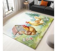 UUZEAI Intérieur Tapis Salon Antidérapant, Aquarelle Animal Poules de Ferme Tapis à Poil Ras Doux Lavable Rural pour Salle de Bain, Entrée, Cuisine, Chambre Décoration(100x140cm)