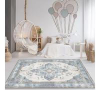 UUZEAI Lavable Tapis de Chambre Boho Chic, Pile Courte et Douce Vintage Ethnique Tapis Salon Oriental Traditionnel Antidérapant pour Cuisine, Salle à Manger, Bureau, Bleu 50x140cm