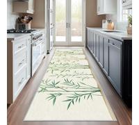 UUZEAI Lavable Tapis de Cuisine, Motif Bambou Vert Nouveau Style Chinois Zen Tapis Pile Courte et Douce Antidérapant Rectangulaire pour Salon Salle de Bain Couloir(80x160cm)