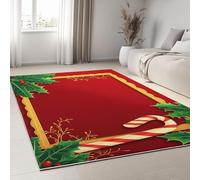 UUZEAI Lavable Tapis de Salon Poil Court Rouge, Motif Canne À Sucre de Noël et Feuilles de Houx Tapis de Porte Antidérapant Doux pour Entrée, Chambre, Cuisine, Intérieur Décor 40x60cm