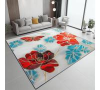 UUZEAI Moderne 3D Effet Tapis Décoratif de Papillon de Pivoine, Luxueux Oriental Fleurs Tapis Antidérapant à Poils Courts, pour Salon, Chambre, Salle À Manger Lavable 40x120cm