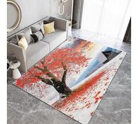 UUZEAI Moderne Tapis de Salon, 3D Paysage de Érable Rouge Montagne Enneigée Cabane Tapis Doux à Poils Court Chambre Décoration Tapis Antidérapants, Lavable Tapis Couloir Cuisine 80x150cm