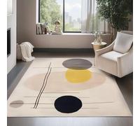 UUZEAI Moderne Tapis de Salon Milieu du Siècle, Minimaliste Abstraite Cercles et Lignes Lavable Tapis de Sol Antidérapant Doux pour Décor de Chambre de Cuisines de Bureau, Beige Clair 60x100cm
