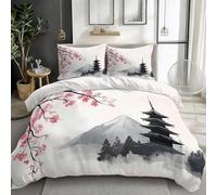 UUZEAI Parure de lit 3 pièces avec Housse de Couette et Motif Floral Oriental Vintage, Motif Cerisier Japonais, 180 x 210 cm + 50 x 75 cm x 2