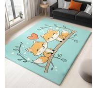 UUZEAI Renard de Dessin Animé Tapis Chambre Poils Courts Vert pour Garçons Filles, Moderne Tapis Doux Antidérapant Lavable pour Salon, Salle de Jeu, Chambre d'enfant Décor 80x200cm