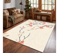UUZEAI Rétro Tapis Aquarelle Fleur de Cerisier Poil Court Entree Interieur Paillasson Fin Lavable Doux Tapis Rectangulaire Antidérapant pour Salon Chambre Porche, Beige(120x180cm)