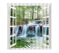 UUZEAI Rideau de Douche Cascades 150 x 180 cm, décor extérieur de fenêtre, forêt Verte ensoleillée, décoration de Salle de Bain, Tissu Polyester, Ensemble de Rideau de Douche avec Crochets